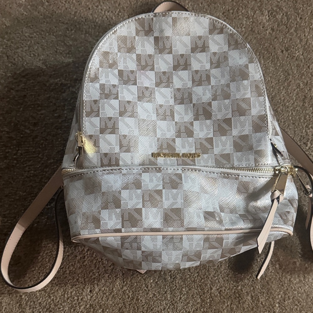 Michael Kors Beige Checkered Backpack